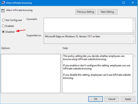 Disabling InPrivate Browsing permanently