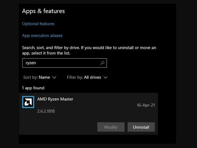 uninstalled AMD Master Utility